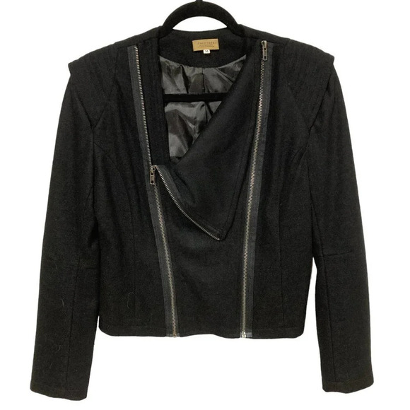 Piko 188 Black‎ Wool Blend Lined Double-Zipper Cropped Jacket, Size Medium - Picture 3 of 9